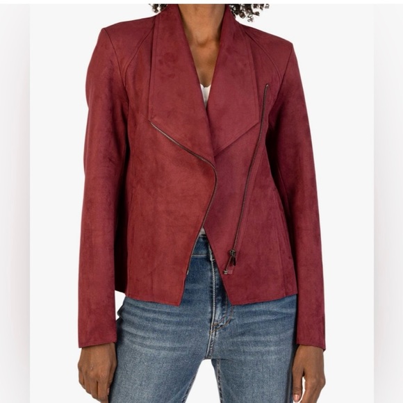 Kut From The Kloth Merlot Burgundy Faux Suede Moto Jacket - XS - Picture 1 of 11